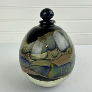 Brent Kee Young Blown Studio Art Agate Glass Perfume Bottle Vase Vessel Signed